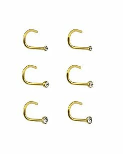 Brand new 👏 Multi-Pack CZ Goldplated Screw Nose Rings 6 Pack - 20 Gauge 🎁 -Playboy Shop 03771961 b