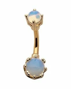 Promo ❤️ CZ White Faux Opal Goldplated Belly Ring - 14 Gauge ⭐
