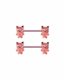 Best deal 😉 Glow in the Dark Pink Bear Nipple Barbells - 14 Gauge 🎁