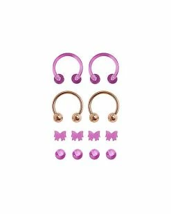Best deal 💯 Multi-Pack Rosegold and Purple Bows Horseshoe Rings 2 Pair with Extra Balls - 16 Gauge 🔔