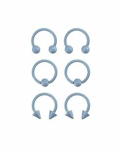 New 🥰 Multi-Pack Matte Light Blue Horseshoe Rings and Captive Rings 6 Pack - 16 Gauge ❤️