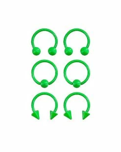 Cheap 🔔 Multi-Pack Matte Green Horseshoe Rings and Captive Rings 6 Pack - 16 Gauge 🌟