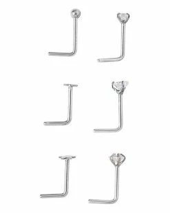 Outlet 🎉 Multi-Pack CZ Star Heart and Prong Titanium L-Bend Nose Rings 6 Pack - 20 Gauge 👍