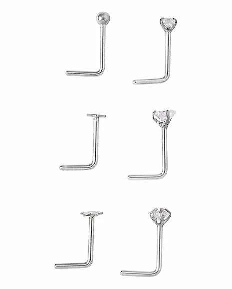 Outlet π Multi-Pack CZ Star Heart and Prong Titanium L-Bend Nose Rings 6 Pack - 20 Gauge π 3 Outlet π Multi-Pack CZ Star Heart and Prong Titanium L-Bend Nose Rings 6 Pack - 20 Gauge π