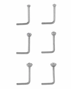 Deals 🎁 Multi-Pack CZ Titanium L-Bend Nose Rings 6 Pack - 20 Gauge 🥰