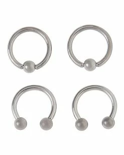 Budget 🎉 Multi-Pack Silvertone Titanium Captive Rings and Horseshoe Rings - 2 Pair 😍