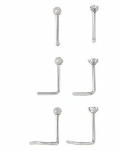 Best Sale 🥰 Multi-Pack CZ Titanium, Nose Pin L-Bend and Screw Nose Ring 6 Pack - 20 Gauge 👏