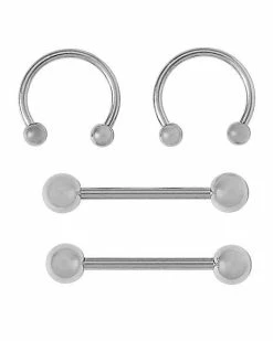 Best Pirce 🤩 Multi-Pack Silvertone Titanium Horseshoe Rings and Nipple Barbells 4 Pack - 14 and 16 Gauge 🔥