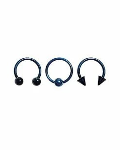 Wholesale ⭐ Multi-Pack Black and Blue Ombre Horseshoe Rings and Captives 3 Pack - 16 Gauge 😉