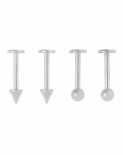 Discount ⭐ Multi-Pack Silvertone Ball and Spike Titanium Labret Lip Rings 4 Pack - 16 Gauge 😀