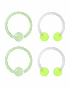 Cheap 😉 Multi-Pack Bioflex Glow in the Dark Green Captive Rings and Horseshoe Rings 4 Pack - 16 Gauge 👏