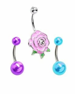 Best Pirce 🌟 Multi-Pack CZ Purple Flower Belly Rings 3 Pack - 14 Gauge 🧨 -Playboy Shop 03773447 b