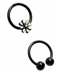 Cheap 🌟 Multi-Pack Flower Captive and Horseshoe Bead Rings 4 Pack - 16 Gauge ❤️ -Playboy Shop 03773496 c