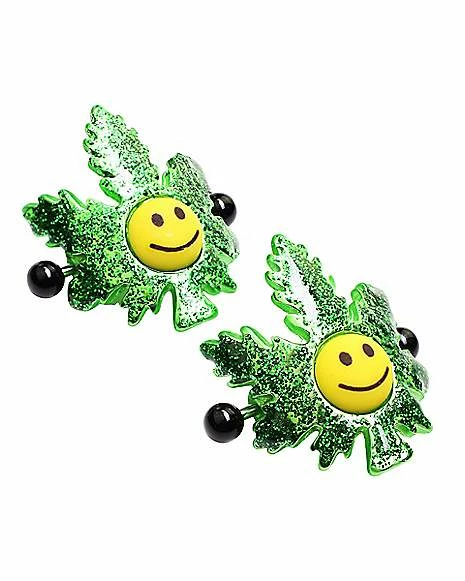 Discount π Green Weed Leaf Smiley Face Nipple Barbells - 14 Gauge π₯ 4 Discount π Green Weed Leaf Smiley Face Nipple Barbells - 14 Gauge π₯ - Image 2