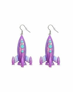 New ❤️ Purple Rocket Ship Dangle Earrings - 18 Gauge 😉