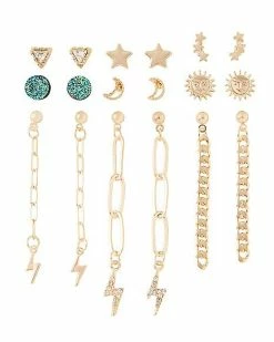 Cheapest 😍 Multi-Pack CZ Studs and Lightning Bolt Dangle Earrings - 9 Pair 😀