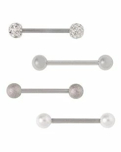 Cheap 💯 Multi-Pack Silver Acrylic Pearl Barbells 4 Pack - 14 Gauge 🔥