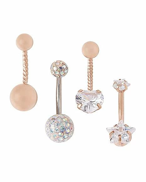 Flash Sale ❤️ Multi-Pack CZ Heart and Star Belly Rings 4 Pack - 14 Gauge ❤️ 3 Flash Sale ❤️ Multi-Pack CZ Heart and Star Belly Rings 4 Pack - 14 Gauge ❤️