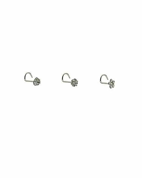 Discount π₯ Multi-Pack Clear Gem Heart Star Flower Screw Nose Rings 3 Pack - 22 Gauge π 3 Discount π₯ Multi-Pack Clear Gem Heart Star Flower Screw Nose Rings 3 Pack - 22 Gauge π