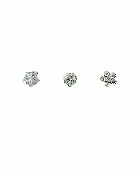 Discount π₯ Multi-Pack Clear Gem Heart Star Flower Screw Nose Rings 3 Pack - 22 Gauge π 4 Discount π₯ Multi-Pack Clear Gem Heart Star Flower Screw Nose Rings 3 Pack - 22 Gauge π - Image 2