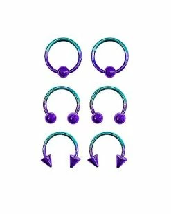 Best deal 😉 Multi-Pack Teal and Purple Ombre Captive Bead and Horseshoe Rings 6 Pack - 16 Gauge 🛒