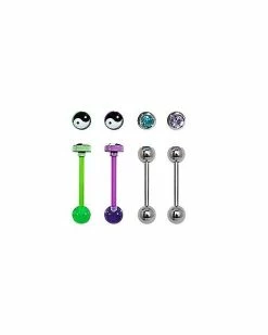 Best deal 🤩 Multi-Pack Teal and Purple Yin Yang Barbells 4 Pack - 14 Gauge 👍