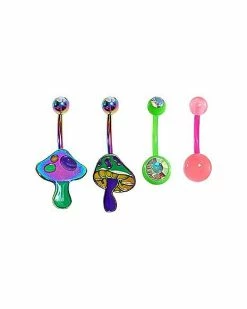 Budget ⌛ Multi-Pack CZ Mushroom Belly Rings 4 Pack - 14 Gauge ✨
