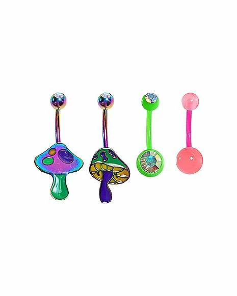 Budget ⌛ Multi-Pack CZ Mushroom Belly Rings 4 Pack - 14 Gauge ✨ 2 Budget ⌛ Multi-Pack CZ Mushroom Belly Rings 4 Pack - 14 Gauge ✨