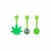 Coupon 🧨 Multi-Pack Glow in the Dark CZ Weed Leaf Belly Rings 3 Pack - 14 Gauge 😍 -Playboy Shop 03784642 a