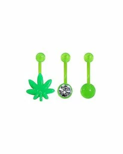 Coupon 🧨 Multi-Pack Glow in the Dark CZ Weed Leaf Belly Rings 3 Pack - 14 Gauge 😍
