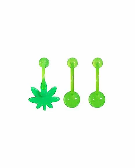 Coupon 𧨠Multi-Pack Glow in the Dark CZ Weed Leaf Belly Rings 3 Pack - 14 Gauge π 4 Coupon 𧨠Multi-Pack Glow in the Dark CZ Weed Leaf Belly Rings 3 Pack - 14 Gauge π - Image 2