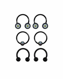 Wholesale 🎁 Multi-Pack CZ Daisy Horseshoes and Captive Rings 3 Pair - 16 Gauge ✔️