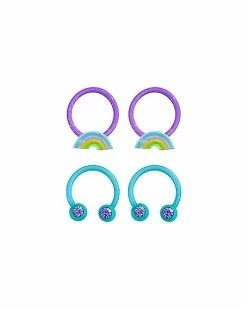Top 10 😍 Multi-Pack Rainbow Captive Rings and Horseshoe Rings 2 Pair - 16 Gauge 🌟