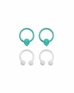 Coupon 💯 Multi-Pack Teal Alien Horseshoes and Captive Rings 2 Pair - 16 Gauge ⭐