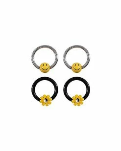 Buy 😍 Multi-Pack Daisy and Smiley Face Captive Rings 4 Pack -16 Gauge 🔥