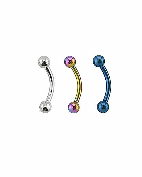 New π Multi-Pack Silvertone Rainbow and Blue Curved Barbells 3 Pack - 16 Gauge π 3 New π Multi-Pack Silvertone Rainbow and Blue Curved Barbells 3 Pack - 16 Gauge π