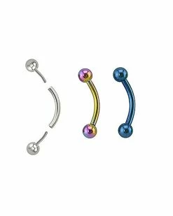 New π Multi-Pack Silvertone Rainbow and Blue Curved Barbells 3 Pack - 16 Gauge π 7 New π Multi-Pack Silvertone Rainbow and Blue Curved Barbells 3 Pack - 16 Gauge π -Playboy Shop 03785359 c