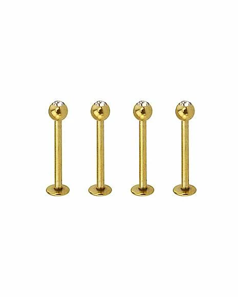 Budget π Multi-Pack Goldtone Clear Stone Dimple Labret Lip Rings 4 Pack - 16 Gauge π 4 Budget π Multi-Pack Goldtone Clear Stone Dimple Labret Lip Rings 4 Pack - 16 Gauge π - Image 2