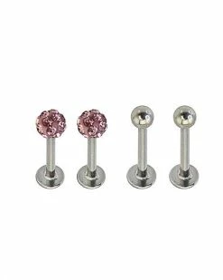 Promo 🌟 Multi-Pack Silvertone and Pink Labret Lip Rings 4 Pack - 16 Gauge 🎉 -Playboy Shop 03785425 b