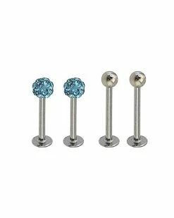 Brand new 😀 Multi-Pack Silvertone and Blue Labret Lip Rings 4 Pack - 16 Gauge 🥰