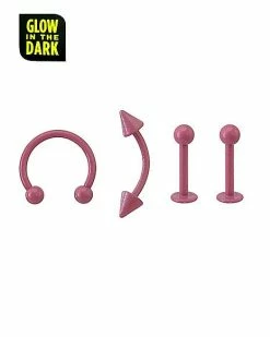Brand new π Multi-Pack Glow In The Dark Pink Horseshoe Rings Curved Barbell and Labret Rings 4 Pack - 16 Gauge β