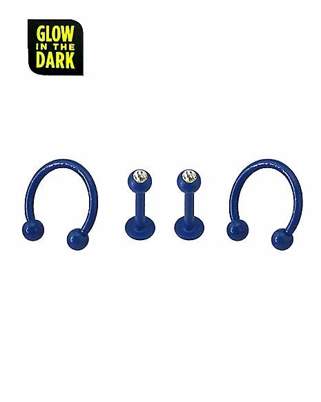 Flash Sale 👍 Multi-Pack Glow In The Dark CZ Blue Horseshoe Rings and Labret Rings 4 Pack - 16 Gauge 🧨 4 Flash Sale 👍 Multi-Pack Glow In The Dark CZ Blue Horseshoe Rings and Labret Rings 4 Pack - 16 Gauge 🧨 - Image 2