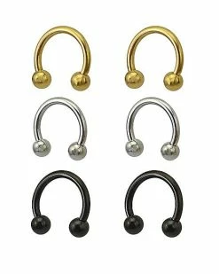 Budget 💯 Multi-Pack Colored Titanium Horseshoe Rings 3 Pair - 16 Gauge 🛒 -Playboy Shop 03785565 b