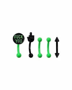 Deals 👍 Multi-Pack Green Fuck You Curved Barbells 5 Pack - 16 Gauge ⭐