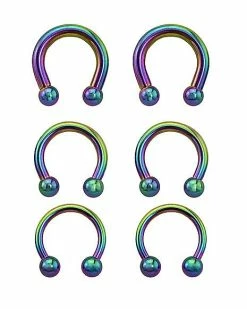 Flash Sale ❤️ Multi-Pack Rainbow Horseshoe Rings - 3 Pair 👍 -Playboy Shop 03785581 a