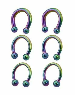 Flash Sale ❤️ Multi-Pack Rainbow Horseshoe Rings - 3 Pair 👍 -Playboy Shop 03785581 b