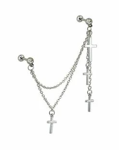 Best Sale π CZ Chain Cross Dangle Double Cartilage Barbell - 18 Gauge π 5 Best Sale π CZ Chain Cross Dangle Double Cartilage Barbell - 18 Gauge π -Playboy Shop 03785615 b
