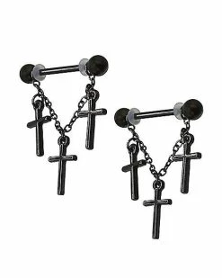 Discount ✨ Black Cross Chain Dangle Nipple Barbells - 14 Gauge 🔥 -Playboy Shop 03785649 b