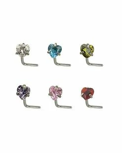 Wholesale 🛒 Multi-Pack CZ Heart L-Bend Nose Rings 6 Pack - 20 Gauge ⌛ -Playboy Shop 03785714 a