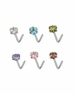 Wholesale 🛒 Multi-Pack CZ Heart L-Bend Nose Rings 6 Pack - 20 Gauge ⌛ -Playboy Shop 03785714 b